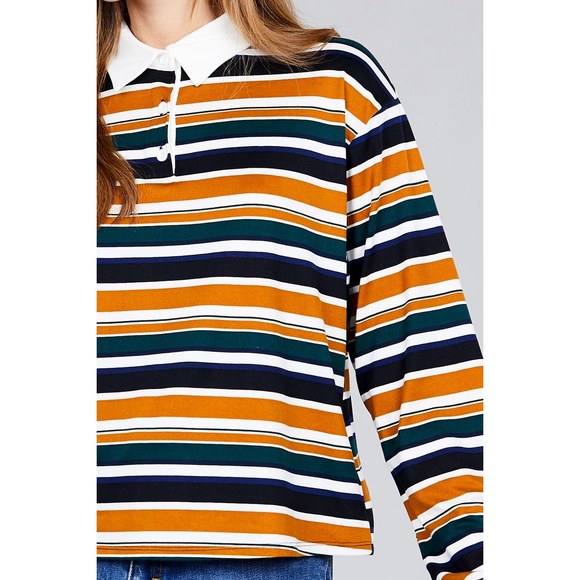 Ladies fashion plus size long sleeve multi striped dty brushed shirts - Picture 5 of 8